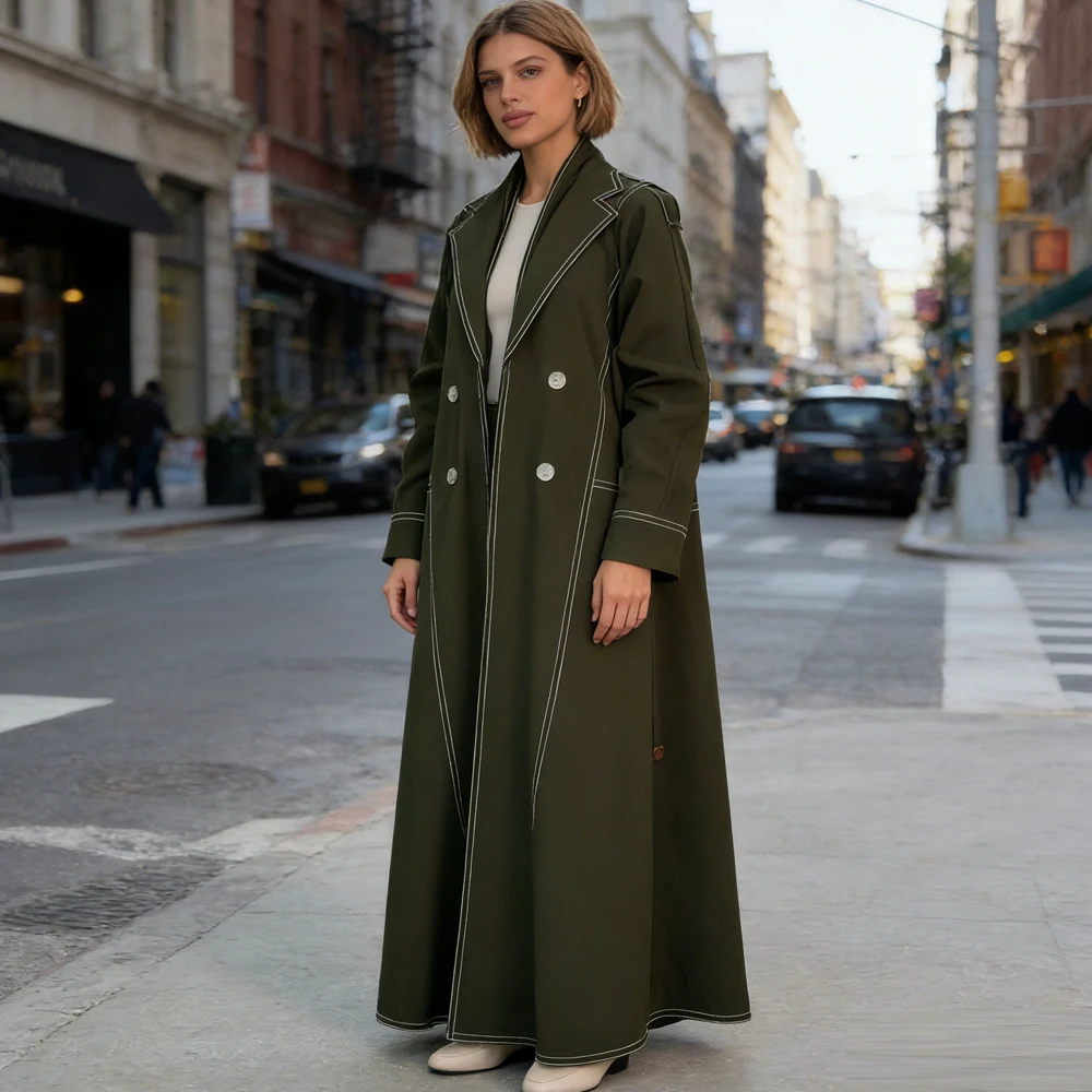 

Eid Modest Abaya Double Breasted Dress Women Muslim Robe Islam Clothing Ramadan Caftan Morocco Femme Jalabiya Dubai Kimono Gown