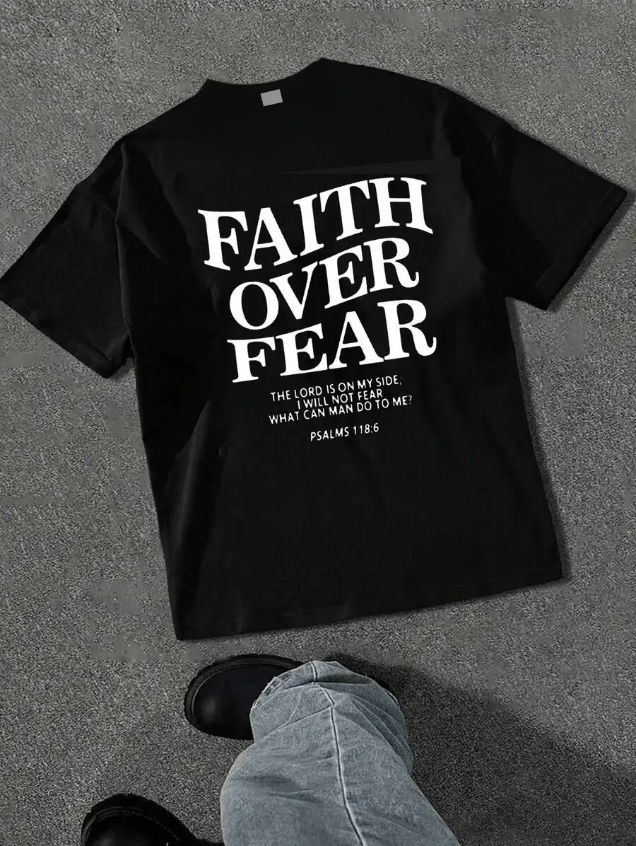 

Mens Faith Over Fear Graphic T-Shirt Cotton Short Sleeve Crew Neck Casual Tee