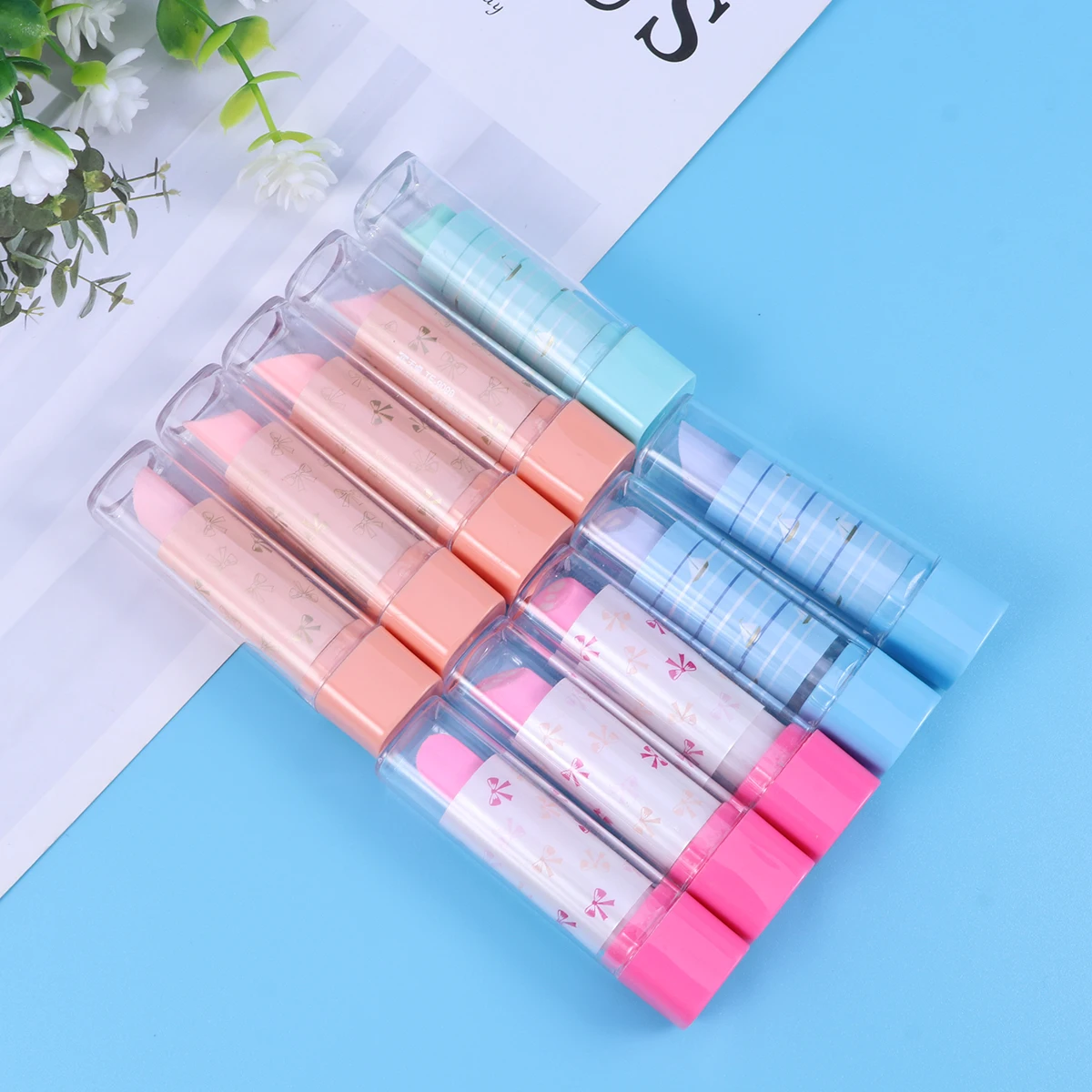 

10pcs Lipstick Shaped Premium Stationery Creative Pencil Gift For Students Novelty Eraser Colorful Lipstick