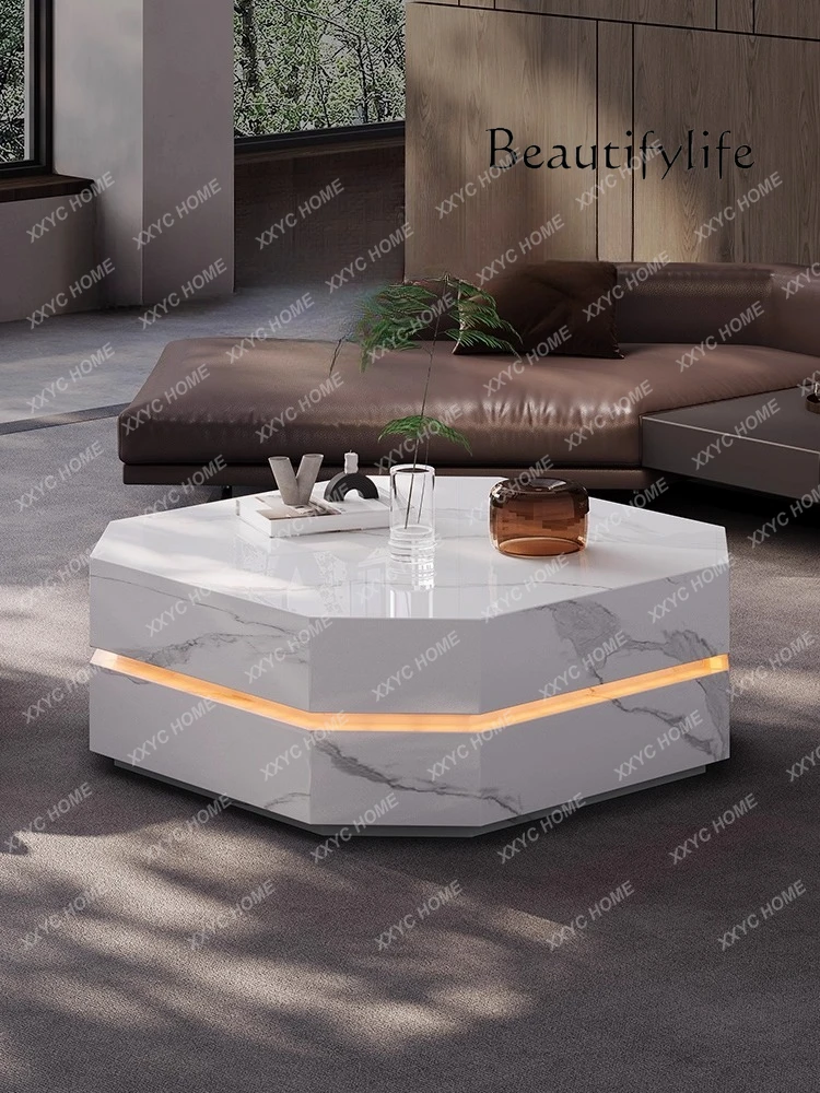 

Lminimalist polygonal high-end coffee table small apartment household living room light luxury stone high-end coffee table