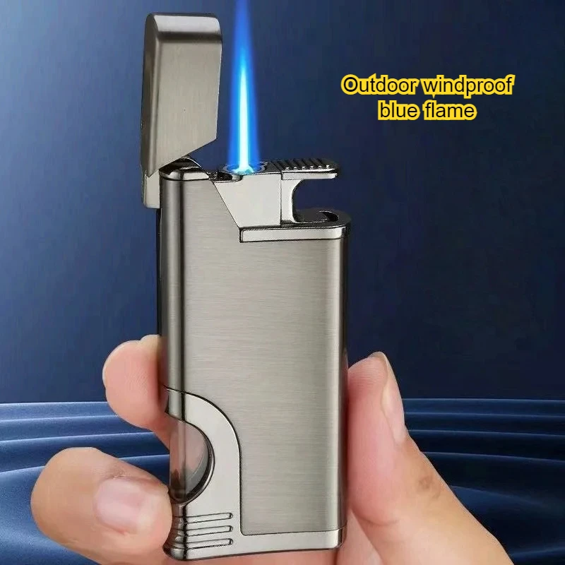 

Transparent Gas Storage Tank Direct Spray Blue Flame Windproof Metal Lighter Outdoor Barbecue Kitchen Cigar Lighter Men's Gifts