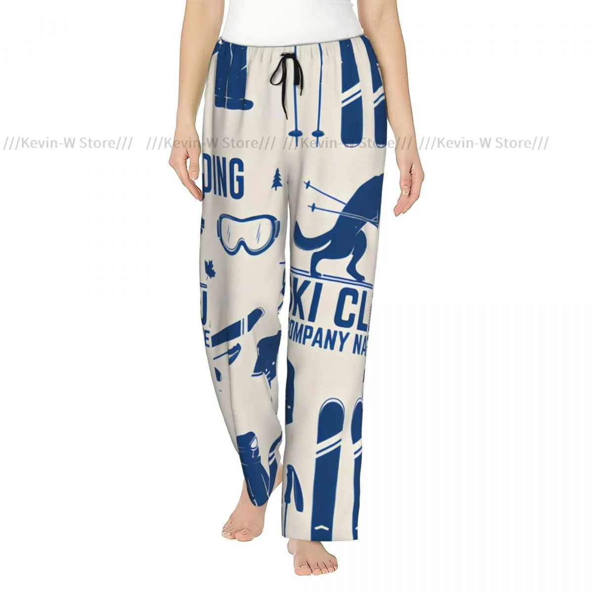 

Warm Flannel Sleep Pants for Women Ski Vintage Style Skiing Themed Motifs Pajama Bottoms with Elastic Waist