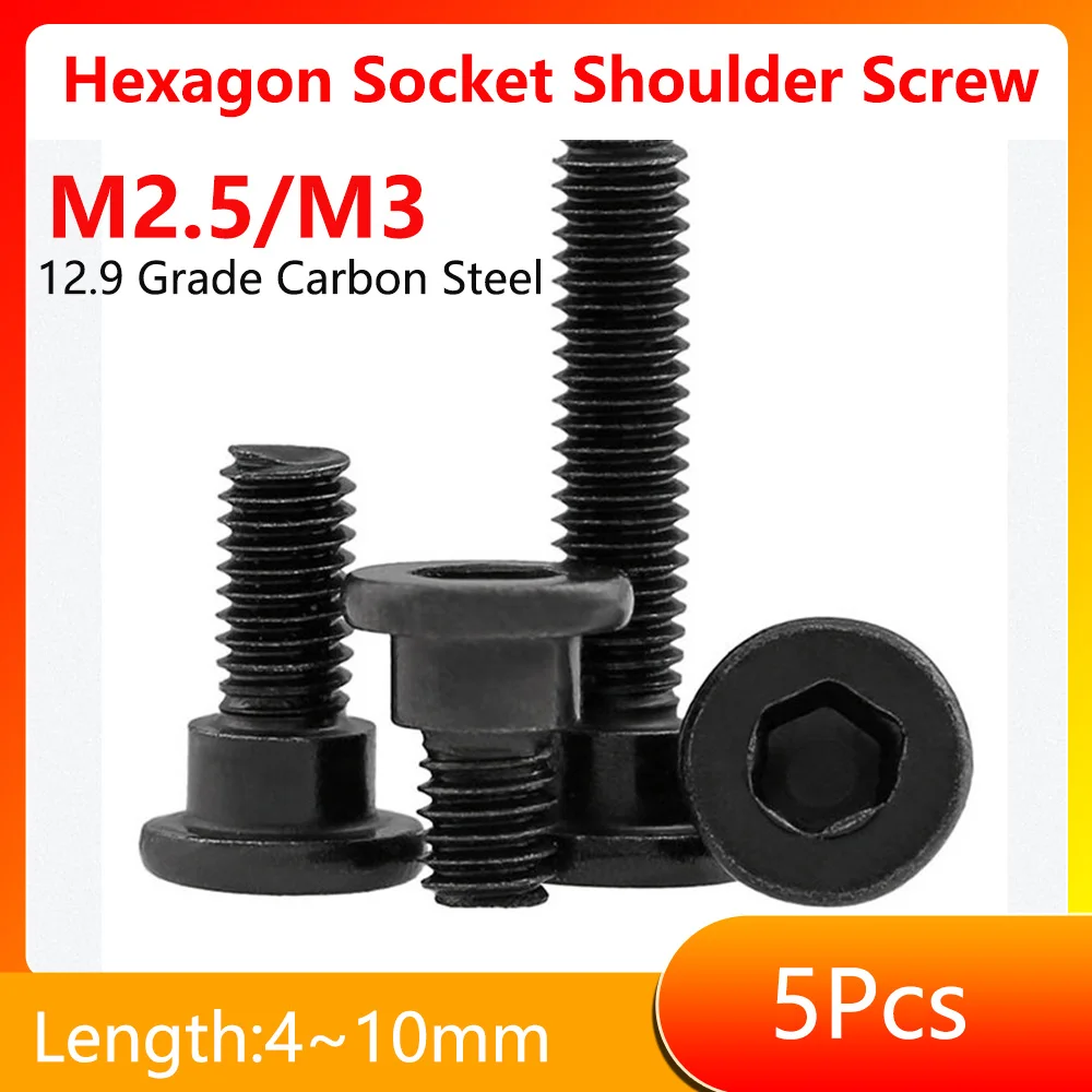M2.5/M3 12.9 Grade Black Hexagon Socket Shoulder Screw, Locating Screw for Mold Shoulder & Step Pressure Plate 10Pcs