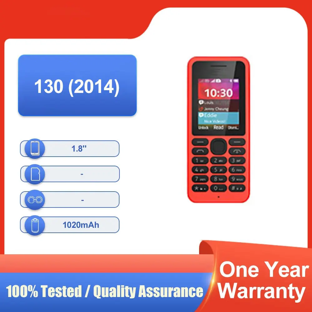 هاتف محمول غير مقفول 130 (2014) بشريحتين 1.8 بوصة GSM 900/1800 MP3/MP4 مزود بتقنية البلوتوث وشحن سريع وحالة جيدة