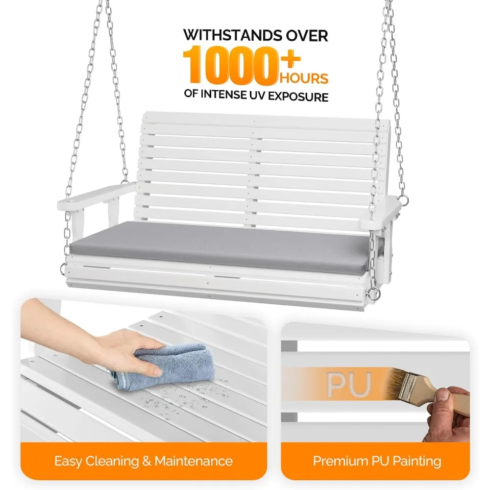 أرجوحة الشرفة الخشبية شديدة التحمل بوزن 880 رطلًا مع وسائد ومقعد معلق قابل للتعديل للفناء الخارجي