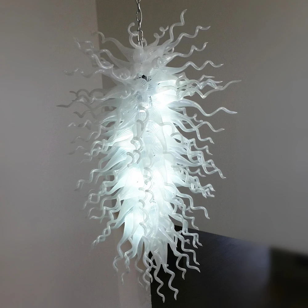 

Hand Blown Glass Chandelier White Color Pendant Lamp LED Art Lights for Home Decoration