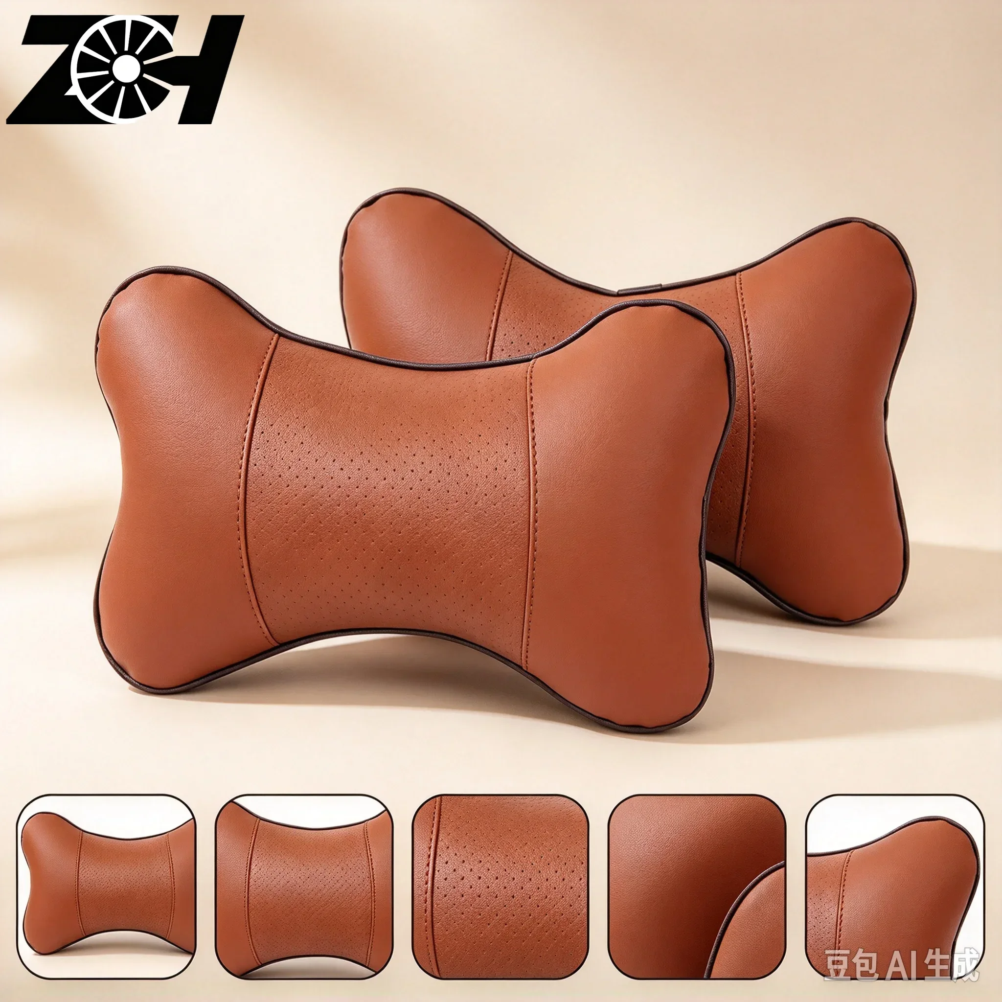 2 Pieces Car With Headrest Seat Neck Pillow Four Seasons Common Bones Pillow Black Brown