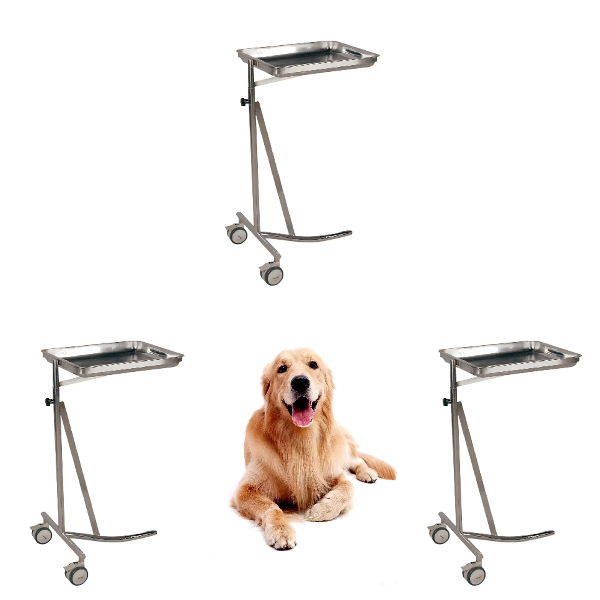 edges deep-drawn table top stability stainless steel Mayo Cart Aeolus Vet Hospital swivel castors rounded corners