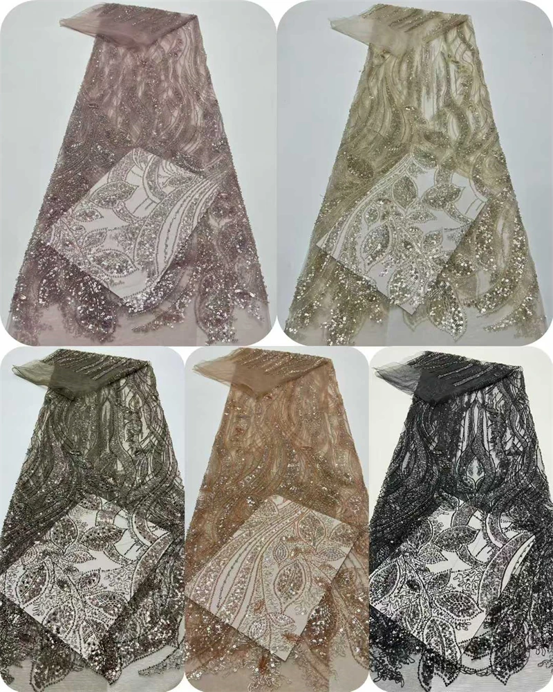African Sequins Beads Lace Fabric 2026 High Quality 3D Flower French Mesh Tulle Embroidery Wedding Bridal Lace Material