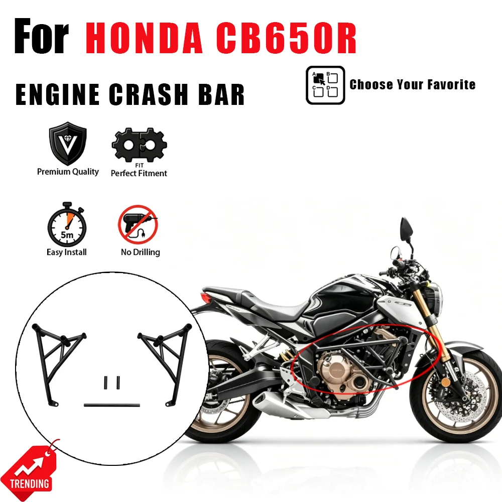 For Honda CB650R Motorcycle Engine Guard Crash Bar Bumper with Shock Absorbing Spring Head Accesorios Moto Modified Parts