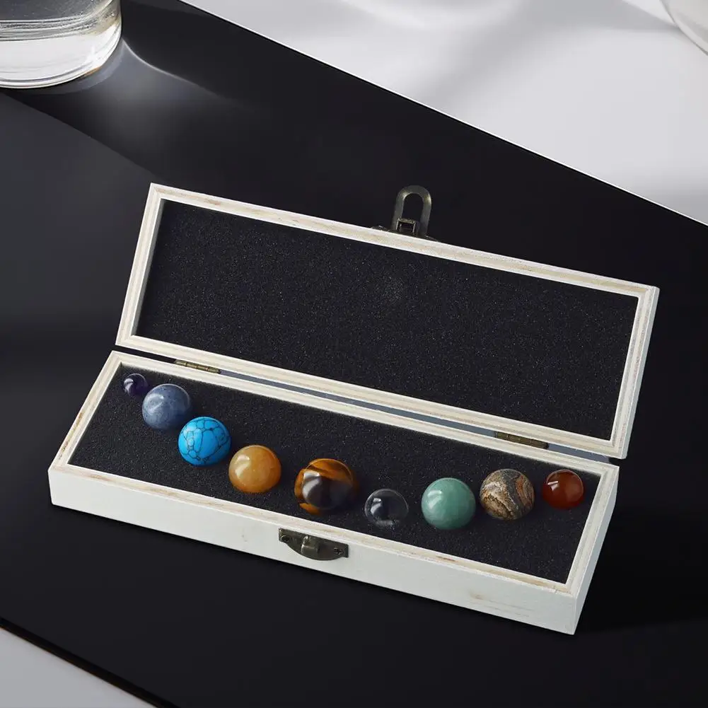 Crystal Ore Specimen Solar System Planet Box Set Home Decoration Crafts Box Natural Crystal Ball Nine Planets Wooden Box Set