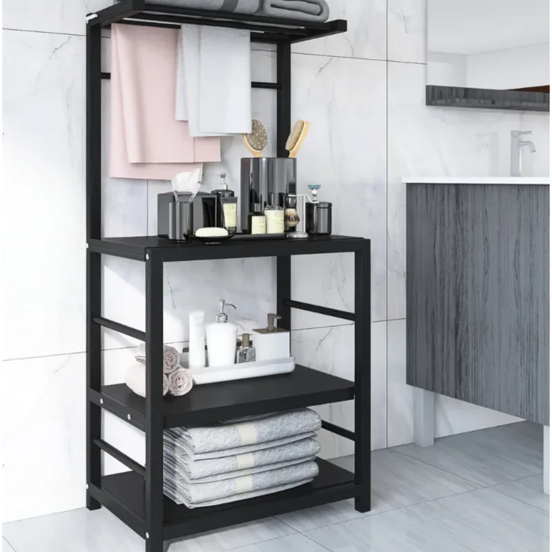 Large Capacity Bathroom Rack Floor-to-ceiling Type Without Punching Towel Holder Wash Gargle Table Toilet Shampoo Storage Shelf