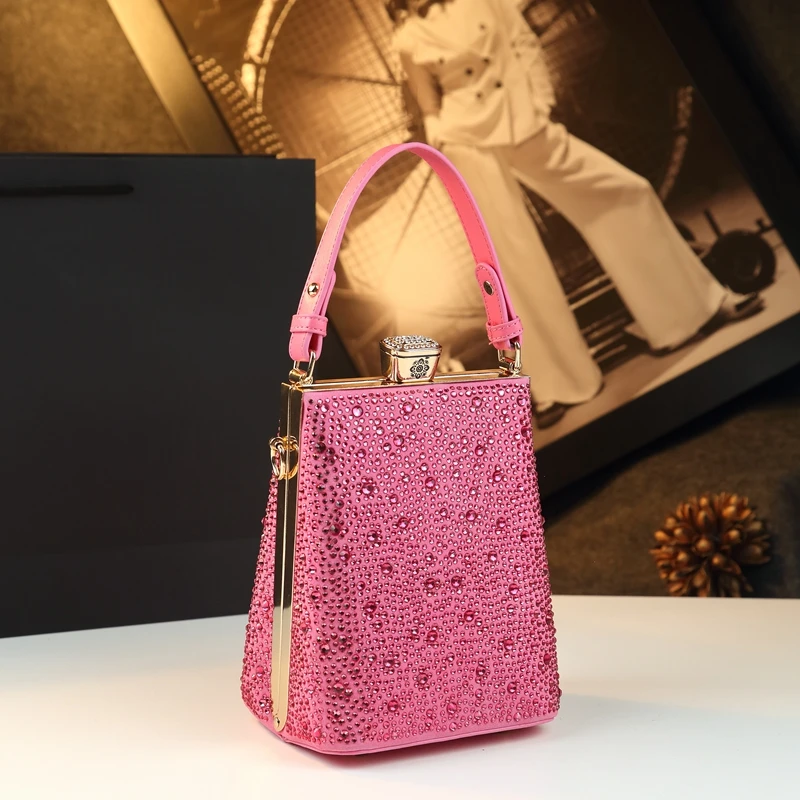 

Mobile Phone Bag Crossbody Women 2025 New Genuine Leather Vertical Small Handbag Diamond Crystal Rhinestone Clip Shoulder Bag