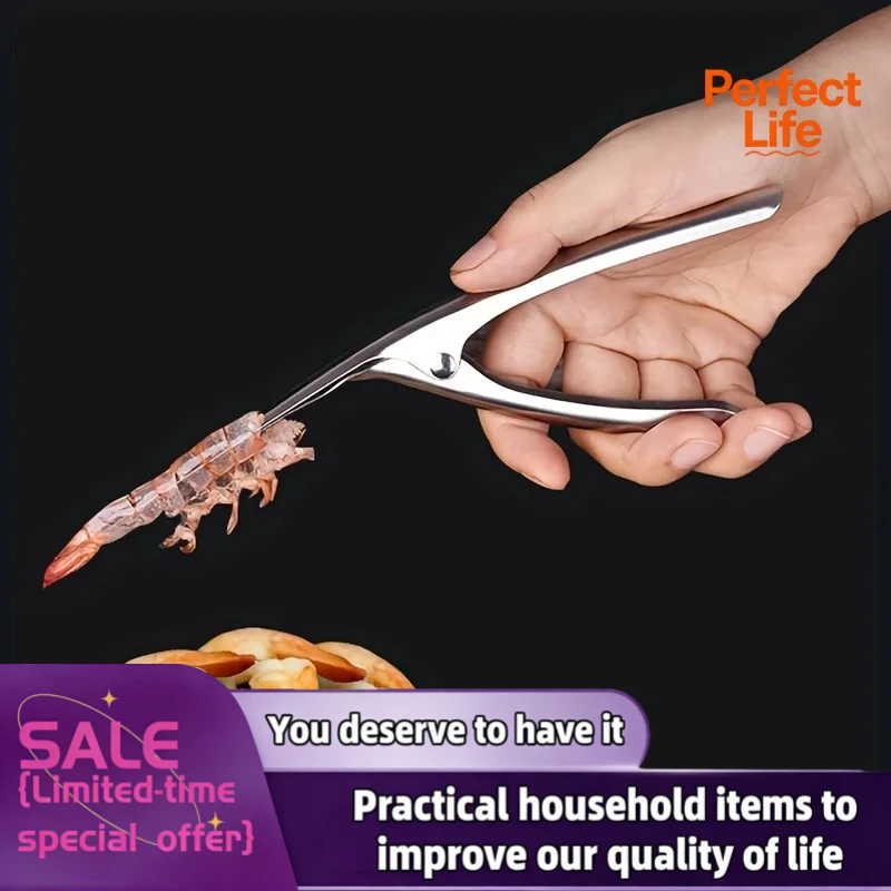 1Pcs Stainless Steel Shrimp Deveined Device - Ergonomic Fishbone Design，Easy Shell Removal，Kitchen Seafood Preparation Gadget