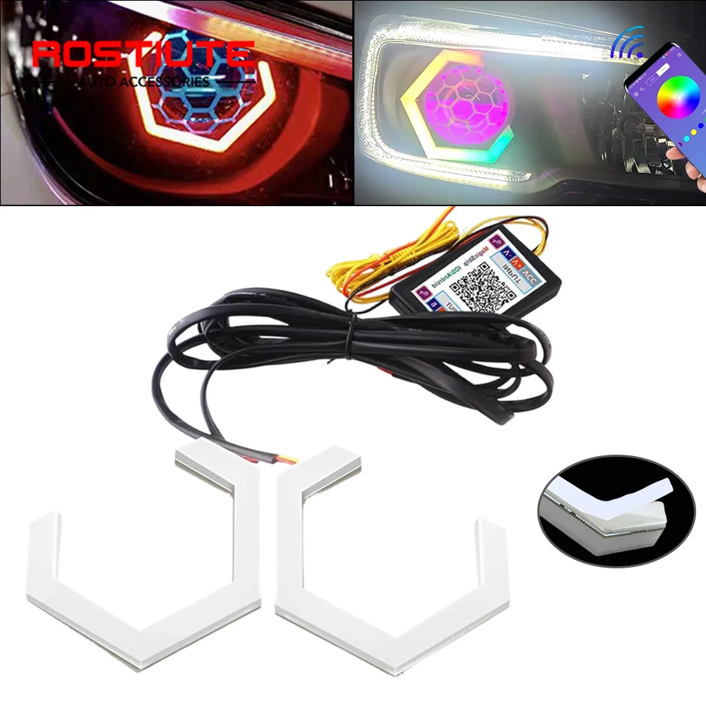 Angel Eyes Rgb Hexagonal APP Control with Turn Signal Car Headlight Projector Halo Ring 70mm 80mm 90mm for Car Motorcycle 12-24V