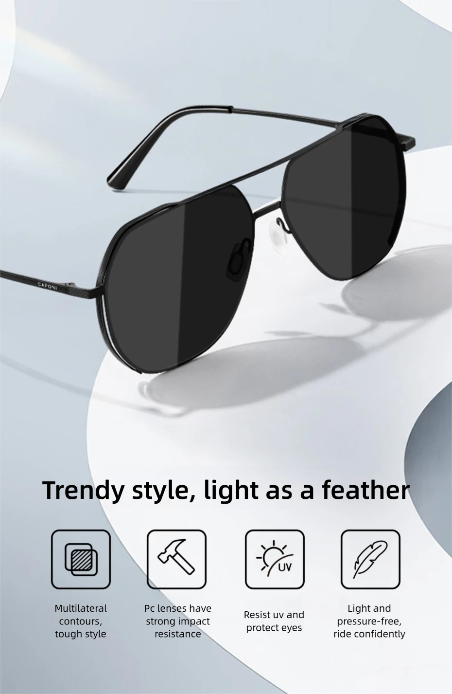 CAPONI Pilot Aviator Polarisierte Männer Sonnenbrille Klassische Doppel Brücke Designer Outdoor Sonnenbrille Anti Glare Schwarz Schatten CP35707 – Detail 5