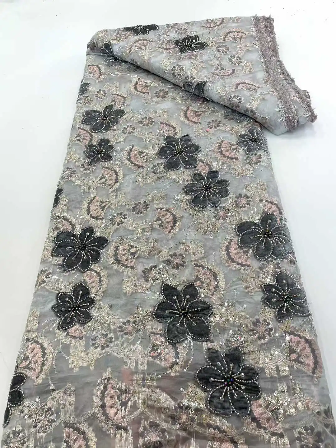 

Flower African Sequins Lace Fabric 2026 High Quality Tulle Lace French Nigerian Net Lace Fabric For Sewing Wedding Dress