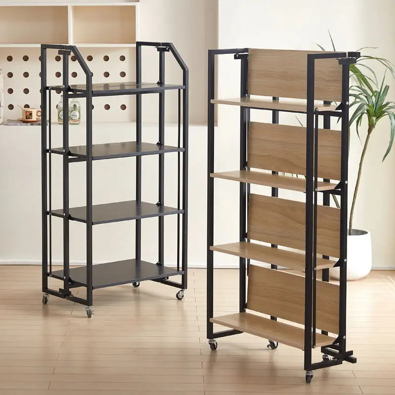 Four-layer folding installation-free shelves, kitchen balcony, study, snacks, potted plants, books, storage shelves