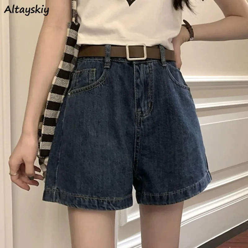 

High Waist Jeans Women Washed Retro Loose Summer Girls Solid Simple All-match Leisure Korean Style A-line Prevalent Streetwear