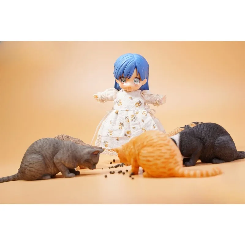 Jxk 1/6 escala animais simulados adorável animal de estimação resina gato comendo modelo boneca para figuras de ação de 12 polegadas coleções brinquedos