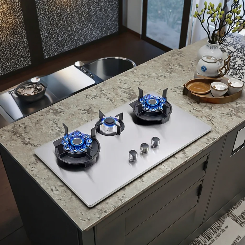 Happy Home Portable Three Burner Smart Built in Stainless Steel Gas Stove for Home Kitchen