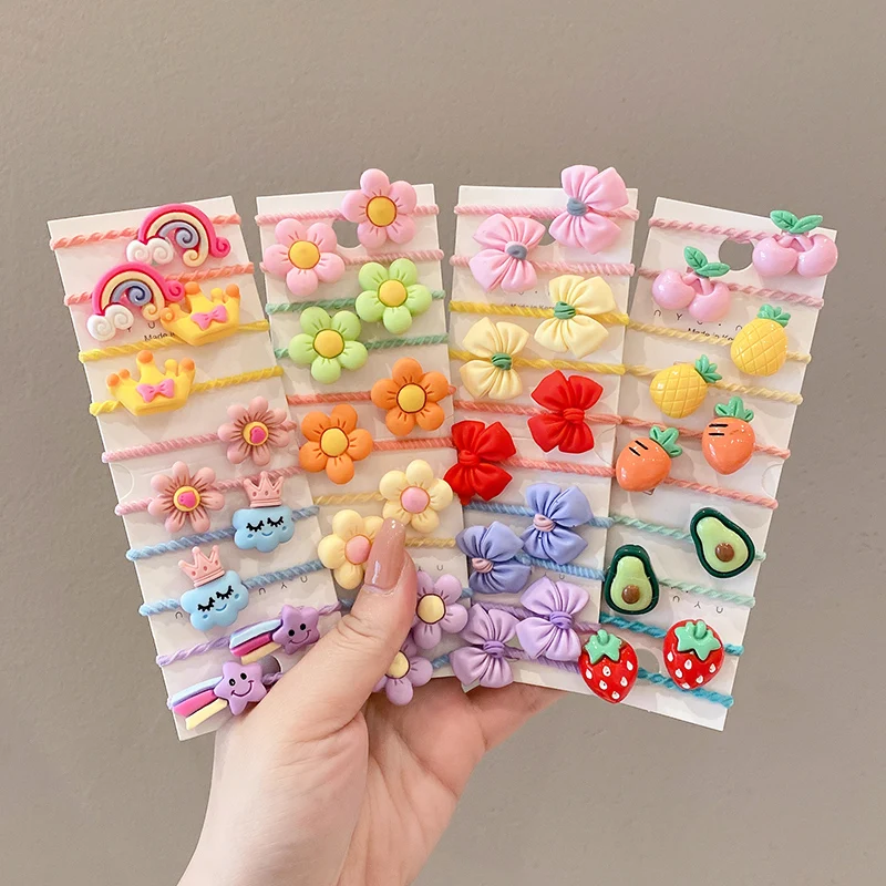 50 Pcs Girls Cartoon Fruit Animal Rubber Band Hair Accessories Cute Baby Small Rubber Band Hair Circle Holiday Gift Set