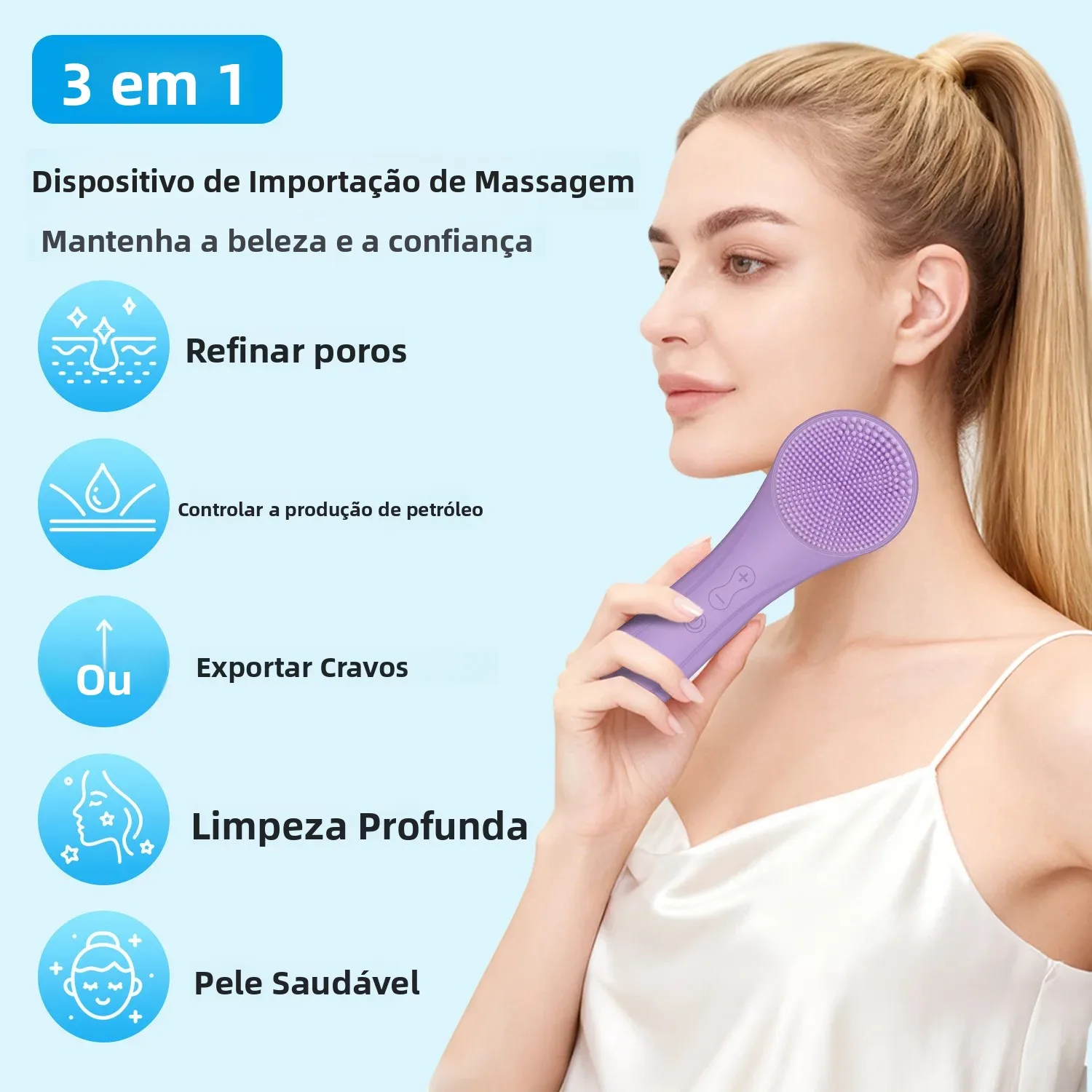 Escova de Limpeza Facial à Prova d'Água Sonic para Homens e Mulheres, Escova Elétrica Exfoliante Recarregável