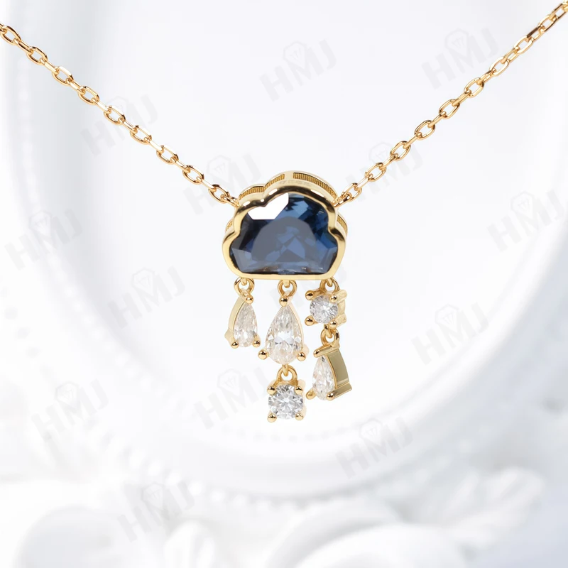 Custom Cloud Pendant Necklace Lab Grown Moissanite Vivid Blue Color 925 Sterling Silver Chain Christmas Gifts New Style Jewelry