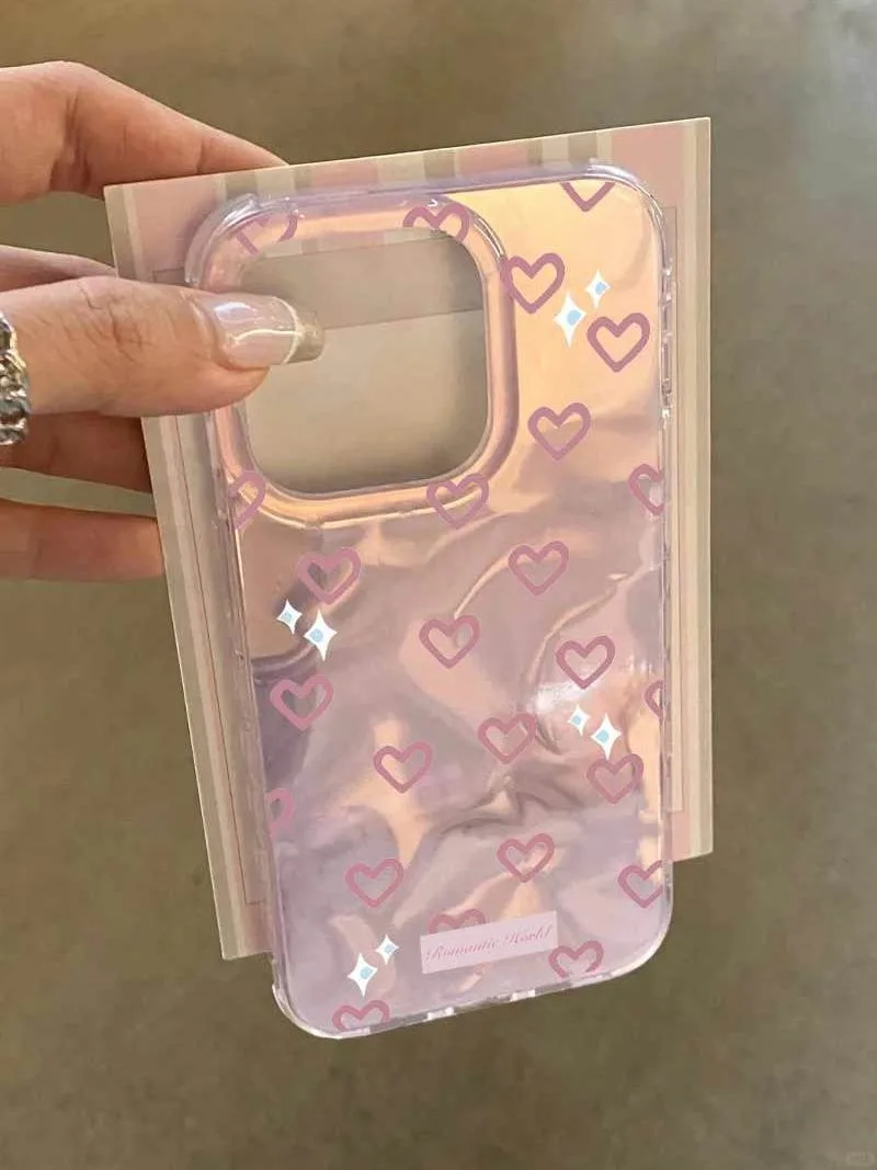 Luxury Pink Love Heart Case Compatible for IPhone 16 13 15 11 12 14 Pro Max 8 7 Plus XR XS X Max SE 2022 Pearly Bracelet Cover