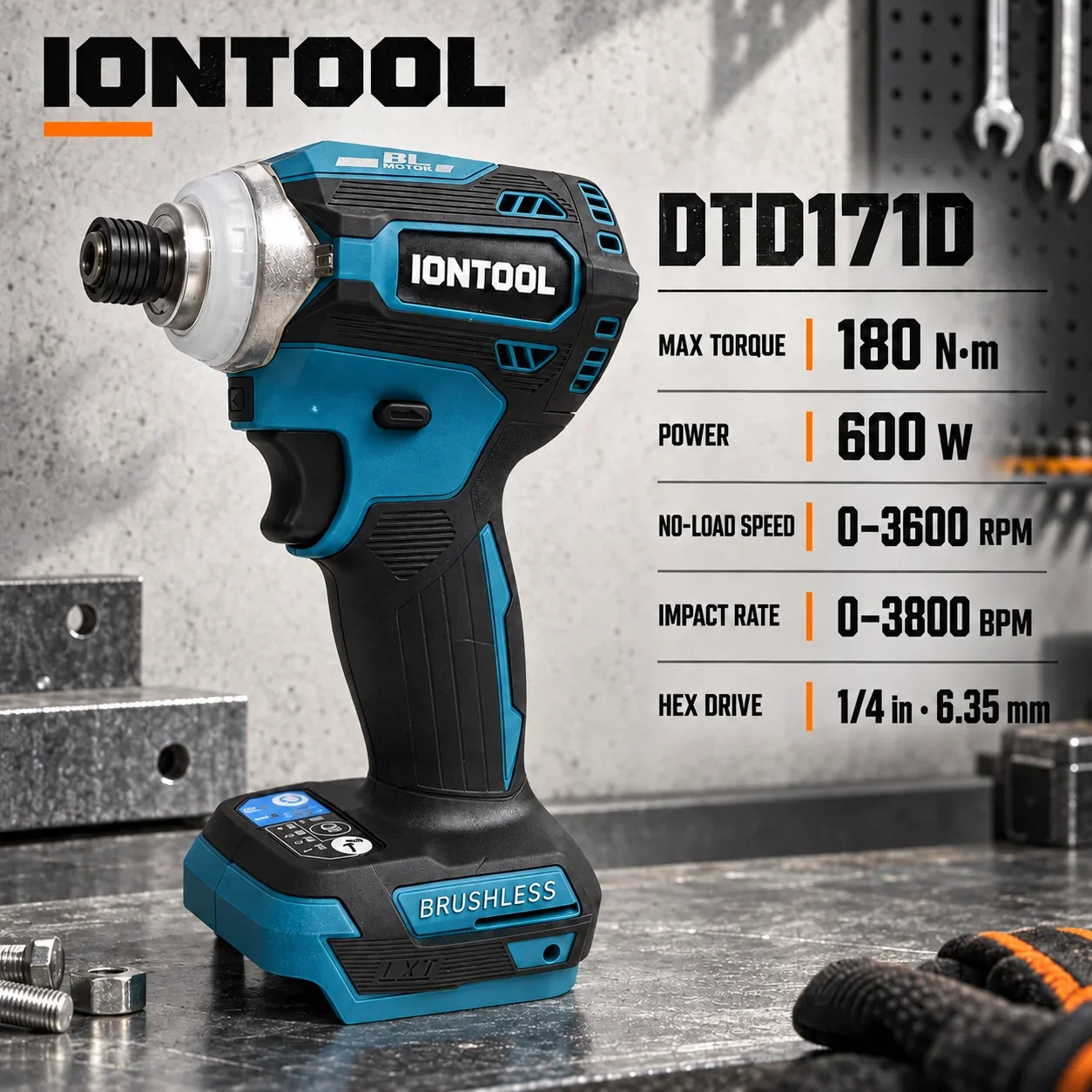 IONTOOL 180N·m Cordless Impact Driver for Light Equipment Hardware Fastening and Bolt Disassembly Tool Only