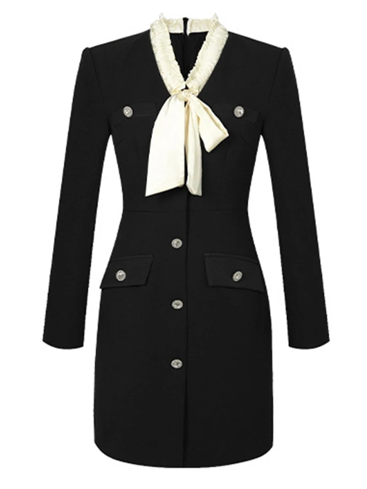 Ropa de mujer Vintage ocasión Formal negro arco cuello ajustado Mini vestido de tubo corto elegante señoras viaje moda Vestidos de fiesta