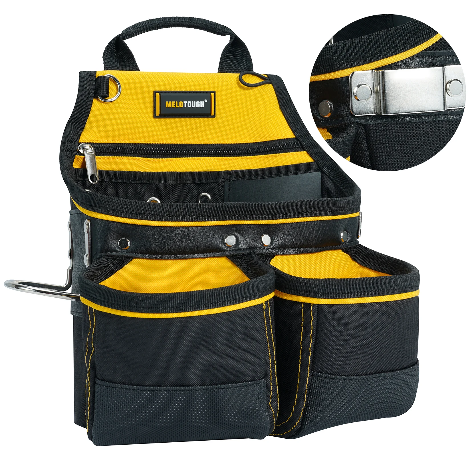 MELOTOUGH Carpenter Tool Pouch with 10 Pockets,Electrician Tool Pouch,Framer Belt Bag,Tool Pouch with Belt Clip