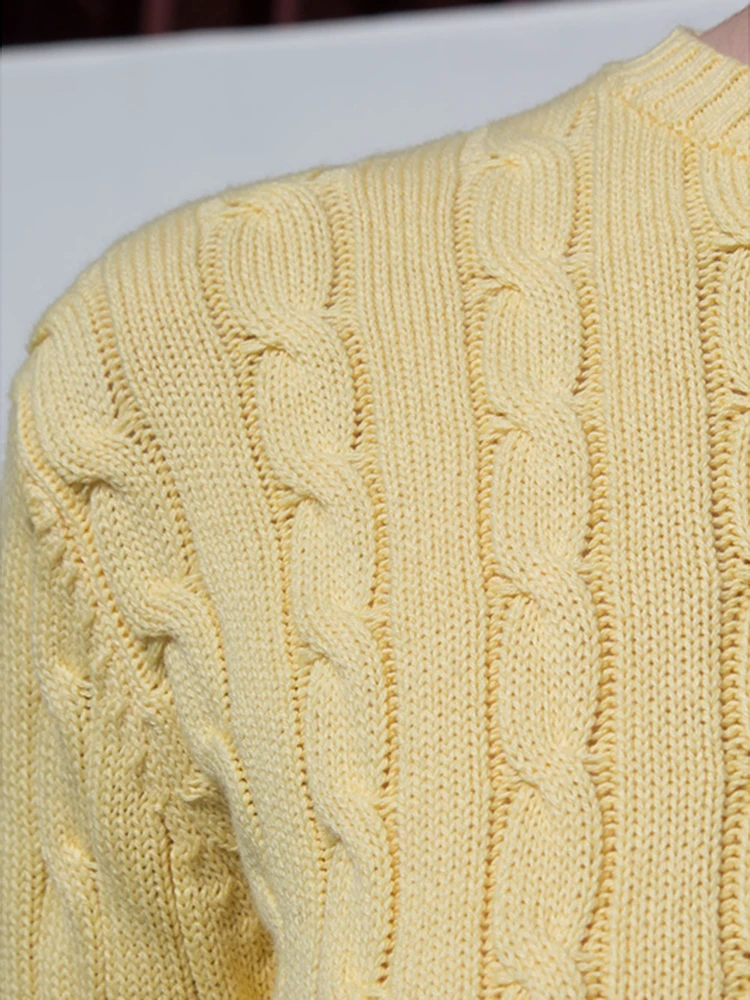 Vintage Cotton Cable Kint Sweater Women Autumn Harajuku Solid Round Neck Long Sleeve Tops Female Retro Cute Slim Sweaters Chic