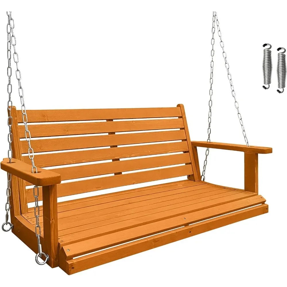 

Wooden Porch Swing, Ergonomic Seat, Bench Swing with Hanging Chains and 7mm Springs, Heavy Duty 800 LBS, for Outdoor Patio Garde