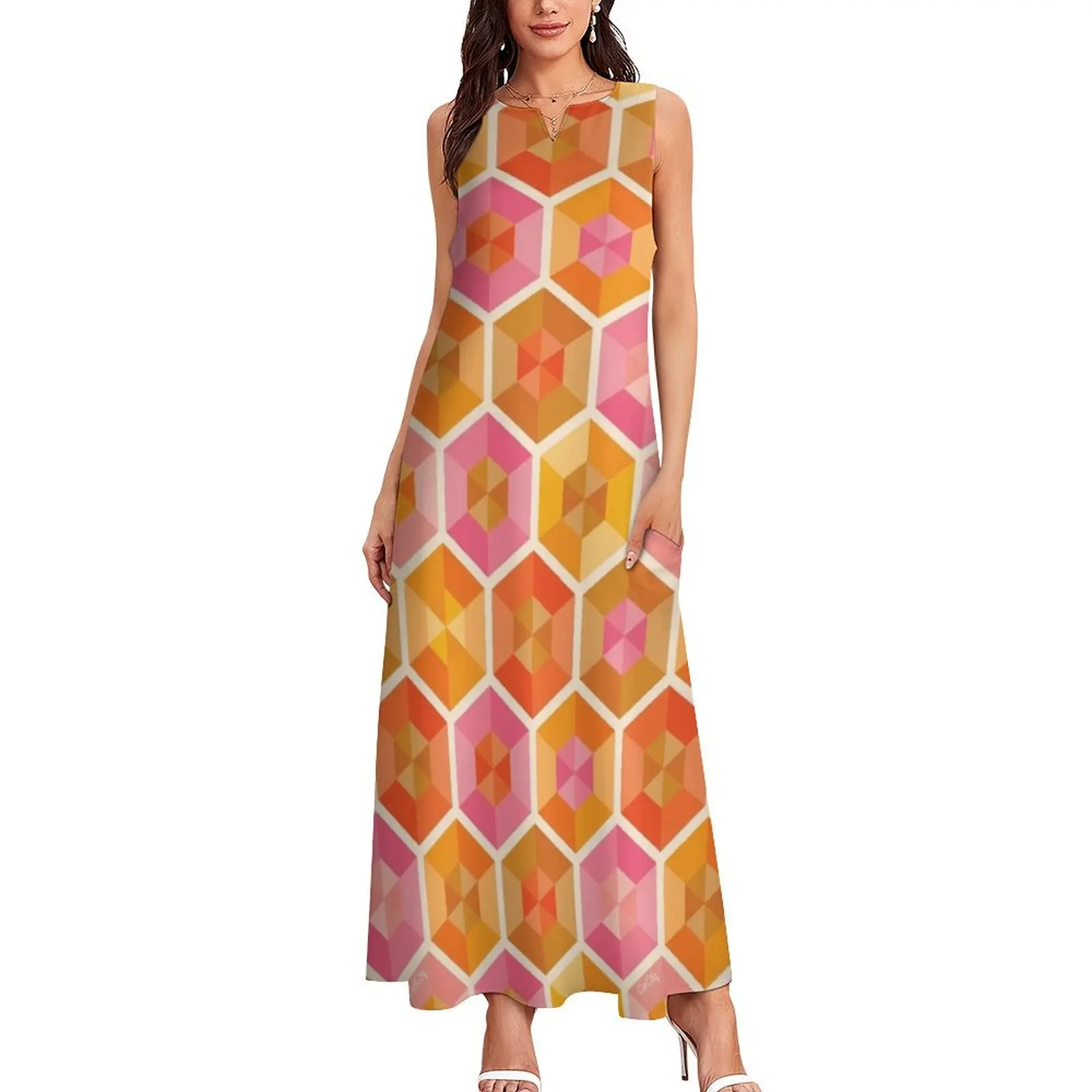 Hexagon Gems – Retro Sunshine Long Dress dress women summer 2025 women's clothing trend 2025 dresses summer woman 2025