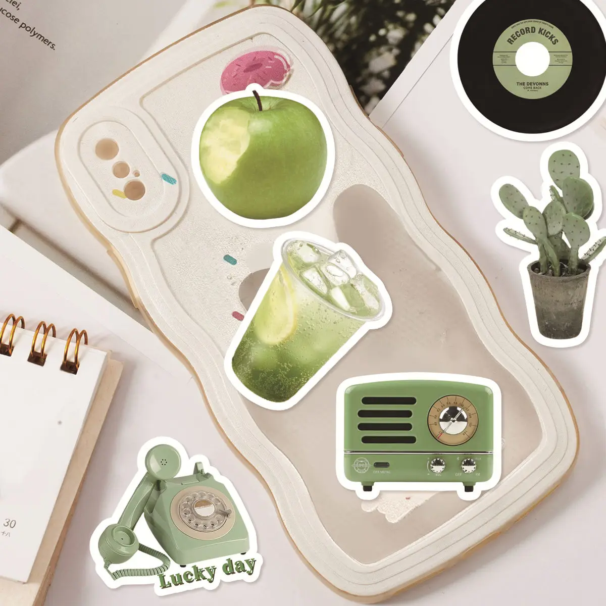 Etori Life 50 PCS Cartoon Cute Green Element Object Exquisite Patterns Student DIY Mobile Phones, Laptops Decoration Stickers