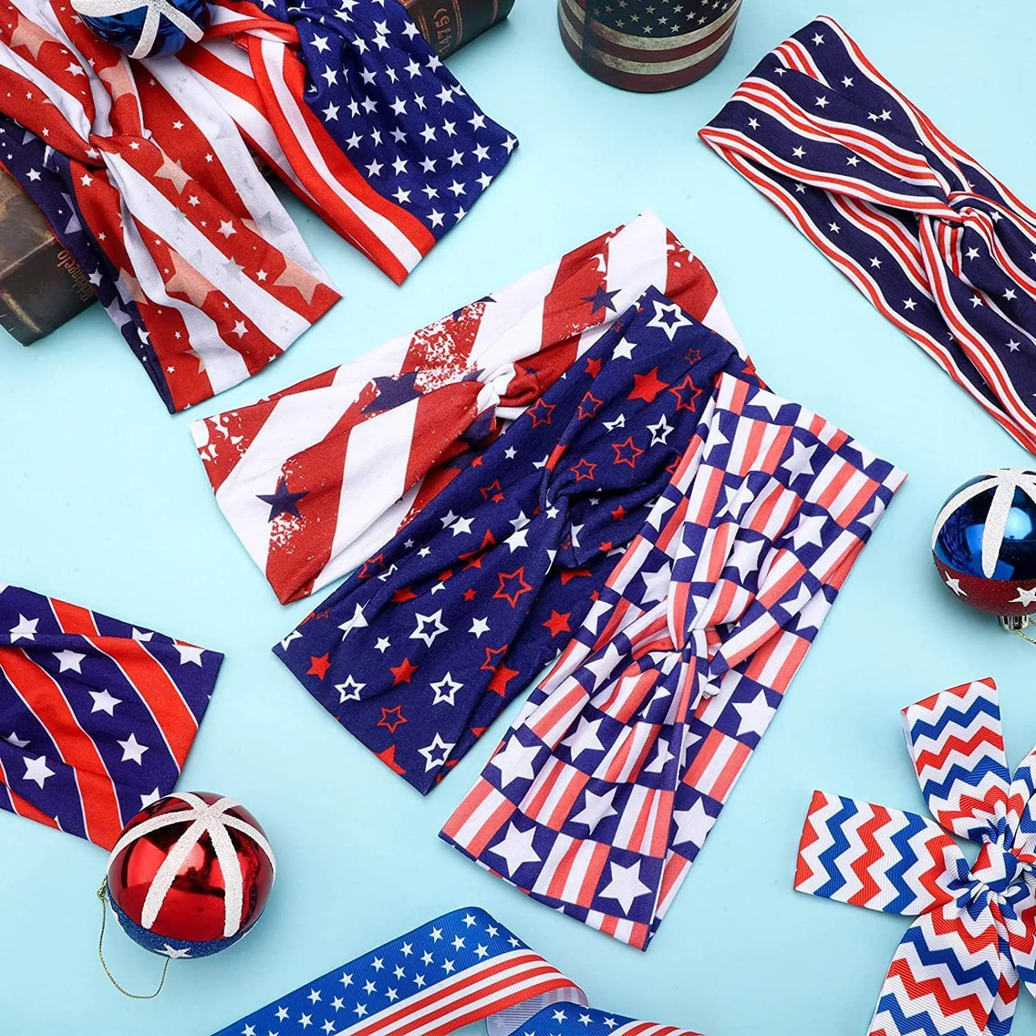 USA Independence Day Flag Star Elements Retro Knot Absorbent Sweat Yoga Running Sports Hair Ties Headbands