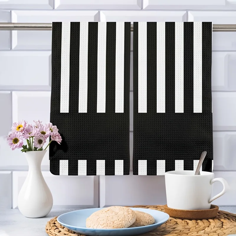 2-Pack Zebra Crossing Vintage Black and White Striped Towels | For Table Setting, Kitchen, Restaurant Hand Towels/Dishcloths