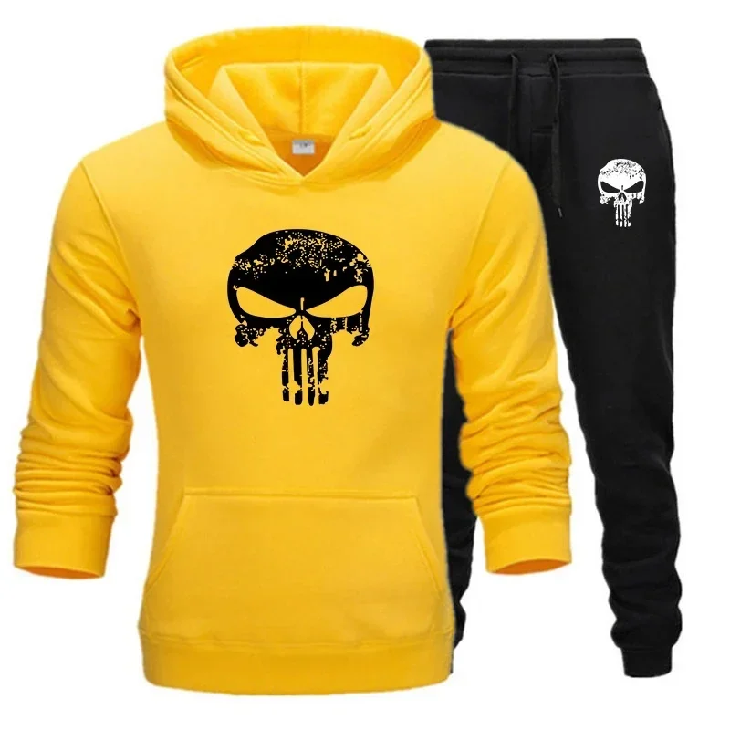 2 Pieces Sets Tracksuit Hooded Men Skull Brand Autumn Winter Sweatshirt +drawstring Pants Male Sport Hoodies Running Sportswear