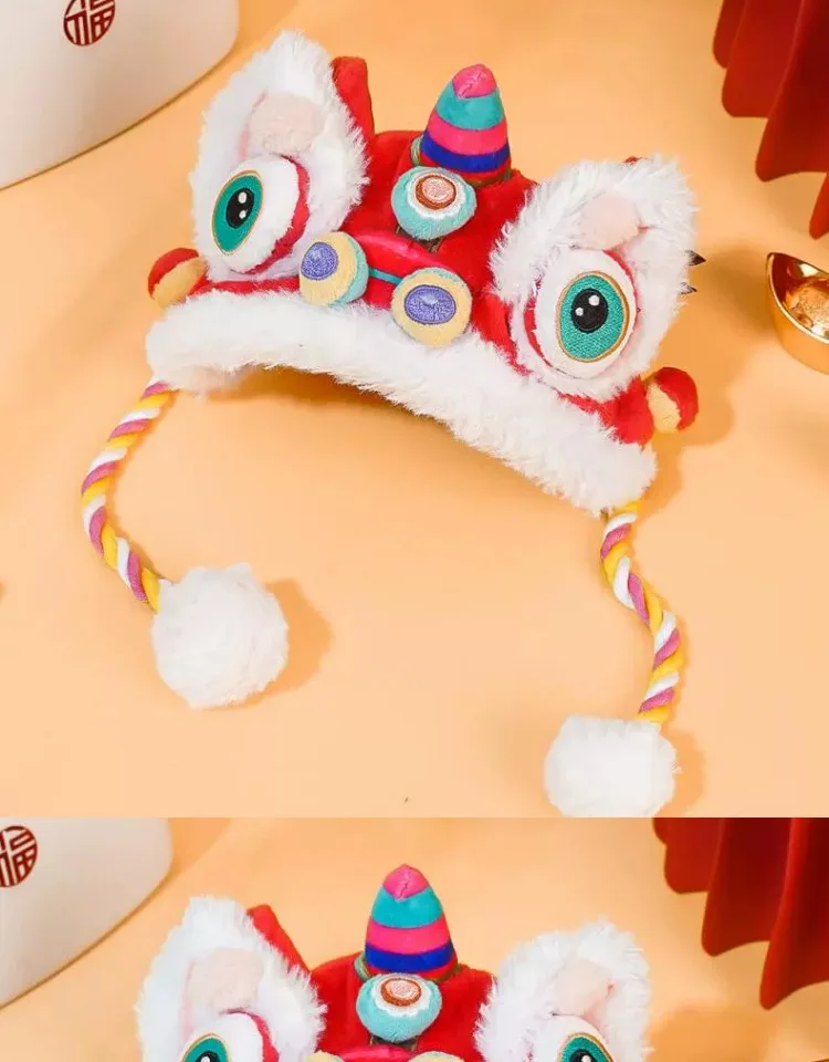 Winter Dog Hat Pets Costume Dragon Plush Pet Hat Soft Pet Headwear Chinese New Year Costume Lion Dance Clothes Cat Accessories