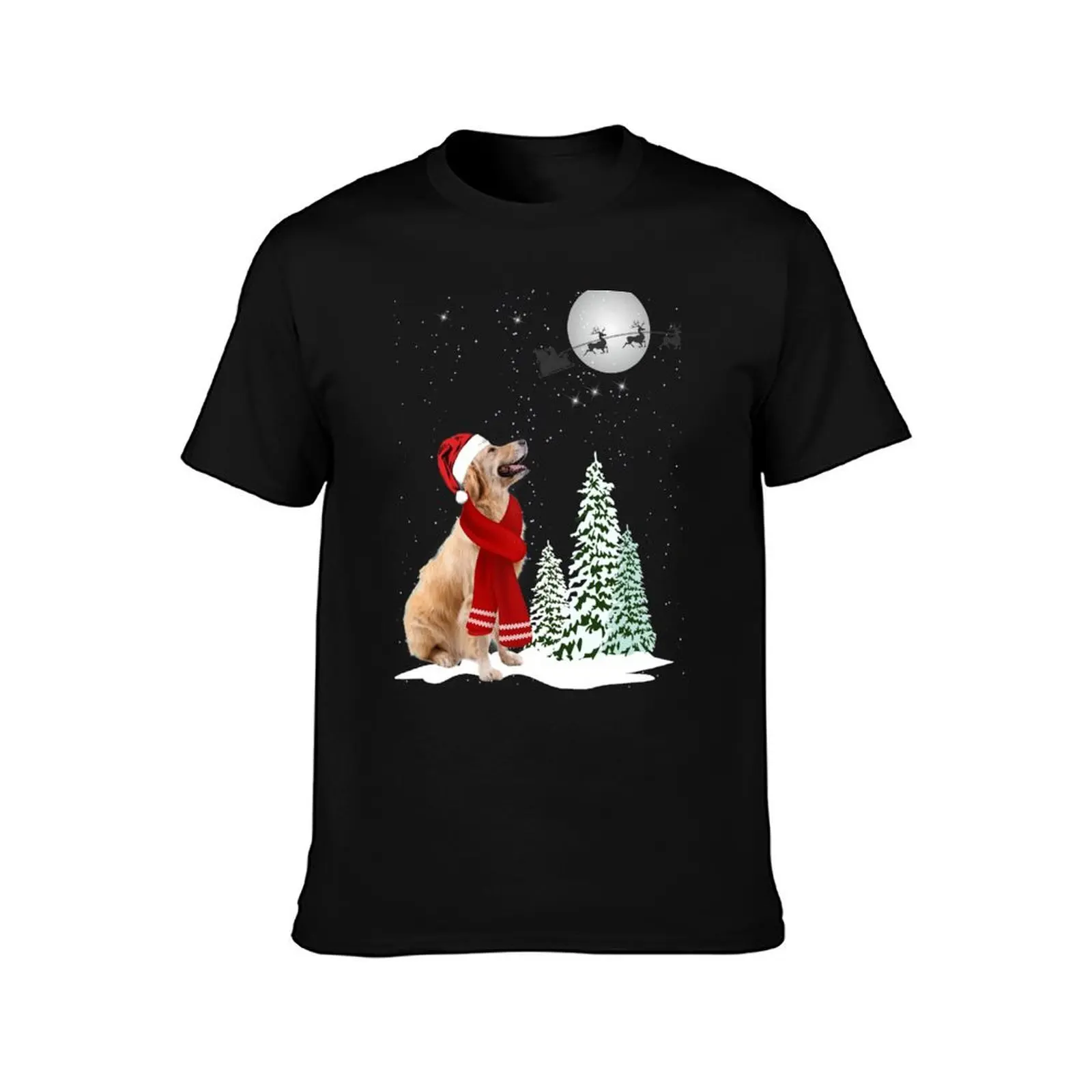 Golden Retriever Looking at Santa T-Shirt Basic Comfort Fit for Men T-Shirt