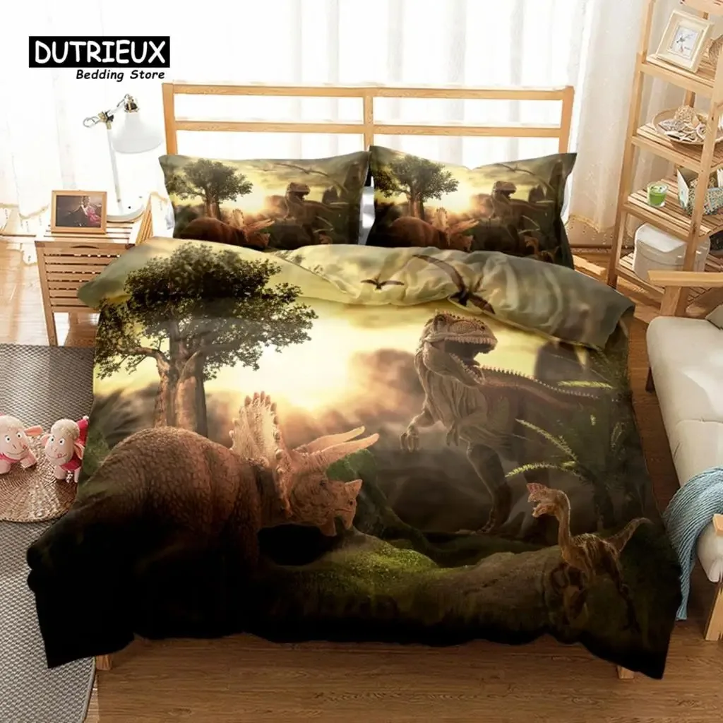 Jurassaic Dinosaurs Ancient Duvet Cover Set, Bedding Set, Soft Comfortable Breathable Duvet Cover, For Bedroom Guest Room Decor