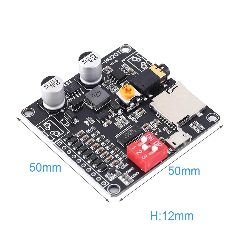 MP3 Voz Módulo de Reprodução para Arduino Music Player, Gatilho Amplificador, Classe D, UART I, 5W, 20W, 8m Flash, DC 5V, 6V-35V, DIY Presente