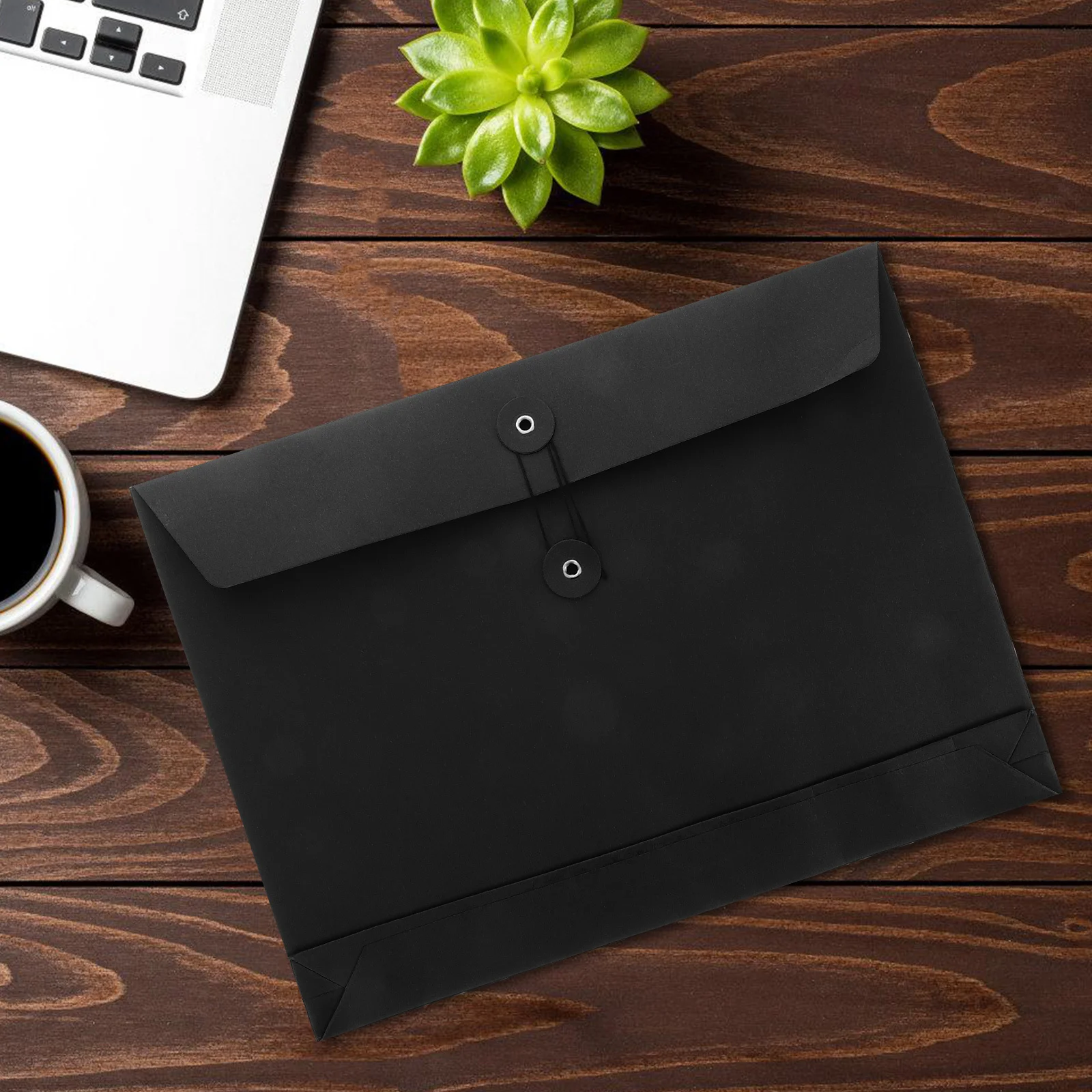 

5Pcs A4 Black Kraft Envelopes Large Capacity File Folder Document Organizer Office Meeting Business Storage