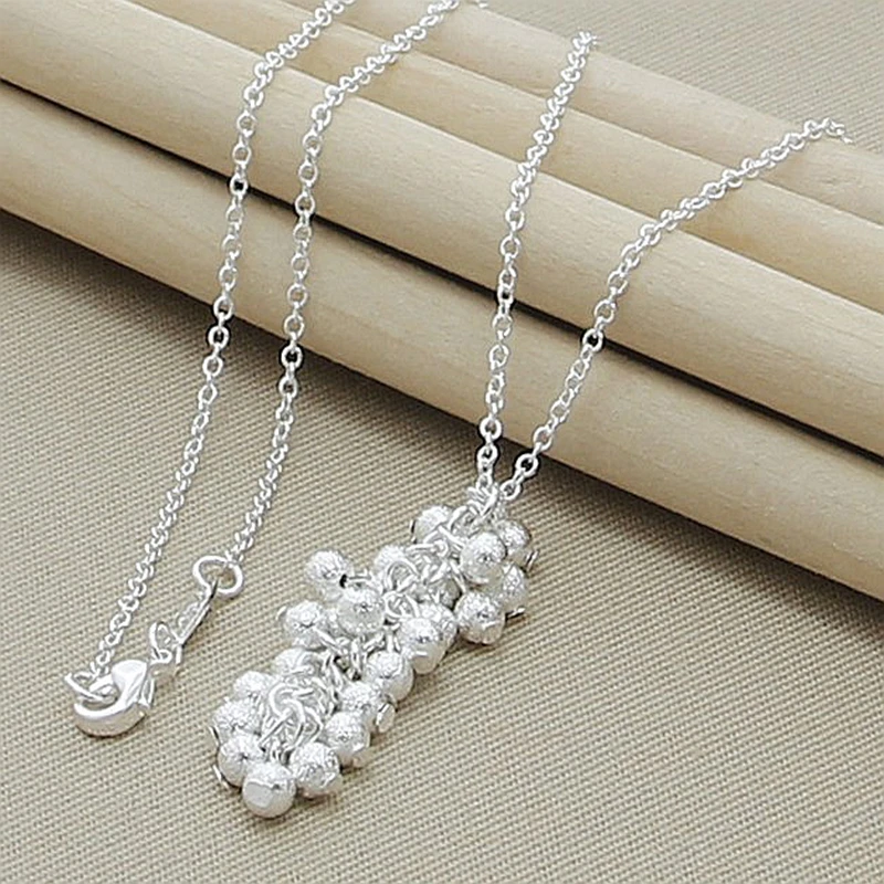 

New 925 Sterling Silver Fine Frosted Beads Pendant Necklace For Women Fashion Charm Jewelry Party