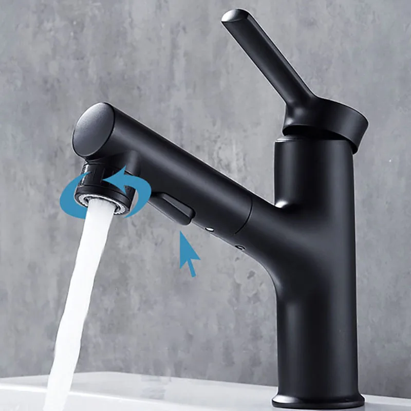 Faucet Bathroom Hot Cold Water Washbasin Pull Out Lift Mixer Tap 360° Basin Kitchen Sink Faucet Household Silver Black Gray