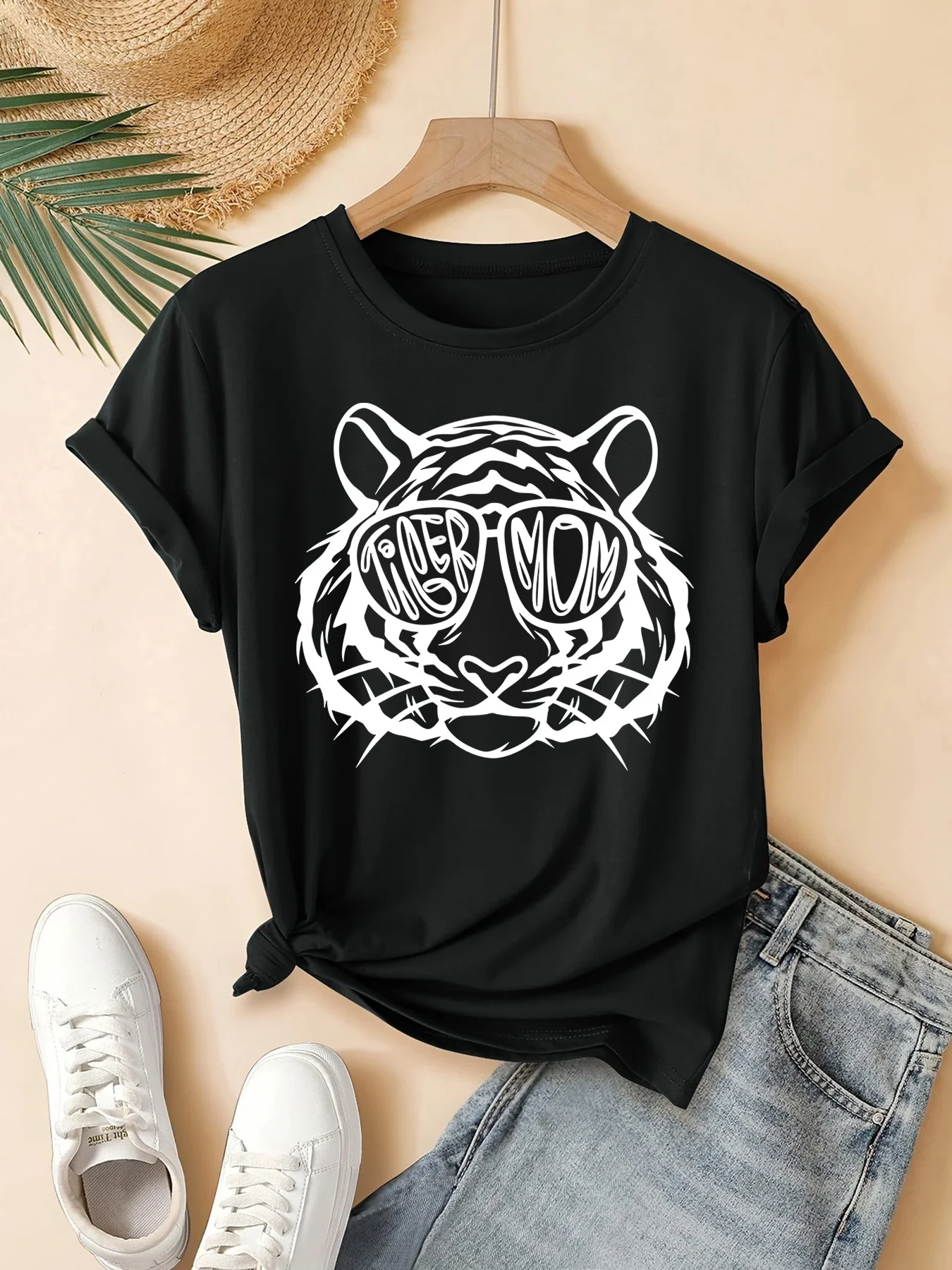 

Fashion Tiger Mom Printed Women's T-shirt Comfortable Short Sleeve Round Neck Casual Top Summer Women Soft Clothing