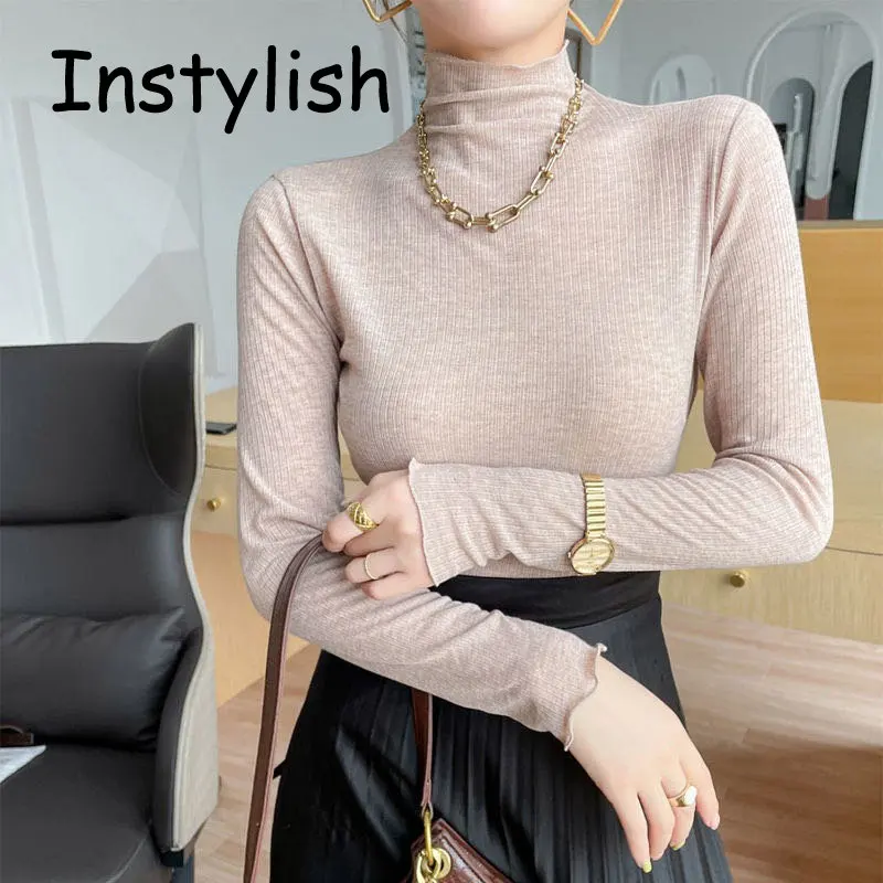 Women Autumn Winter Elegant Turtleneck Thin Basic Top Long Sleeve Korean Harajuku Sweater Knitted Pullover Simple Chic Jumper