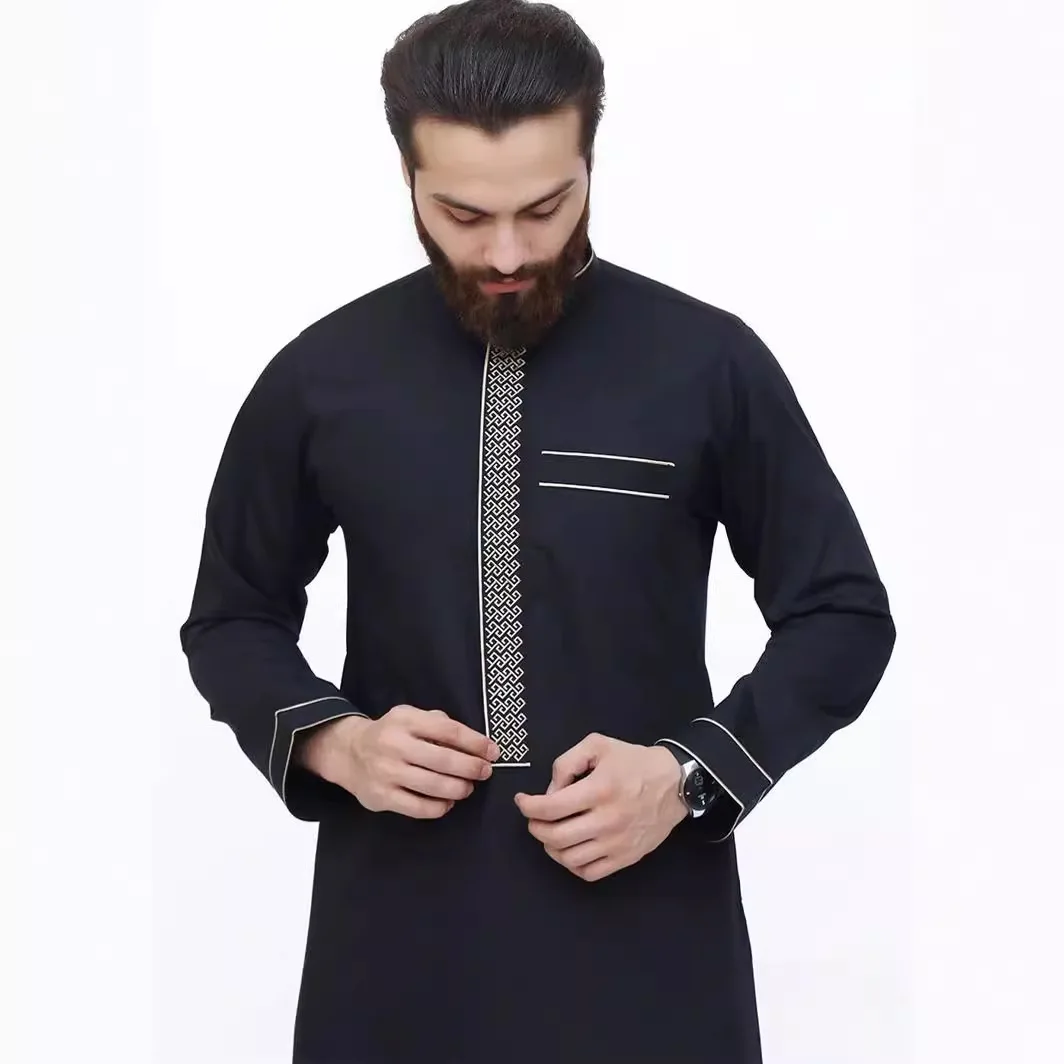 2024 traditionelle Stickerei Herren marok kanis chen Kurzarm Thobe Jubba Kandora Dishdasha Robe islamisches Kleid Ramadan Abaya