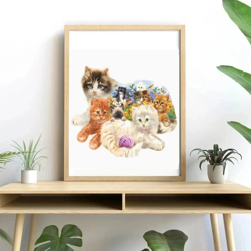 Unique Shape Animal Wooden Puzzle for Adults Cat Playing with A Ball of Yarn Puzzle Art Toys Family Games Home Decoration